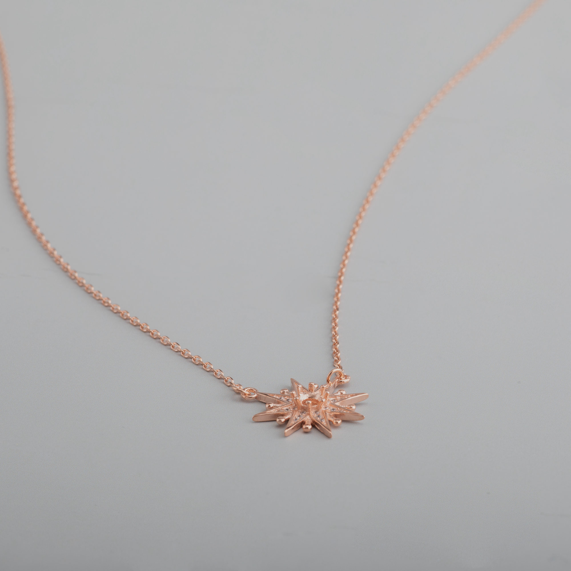 1Pcs 4MM Solid 925 Sterling Silver Rose Gold Round Gemstone Prong Bezel Settings DIY Snow Flake Pendant Necklace 16''+2'' 1411236 - Click Image to Close